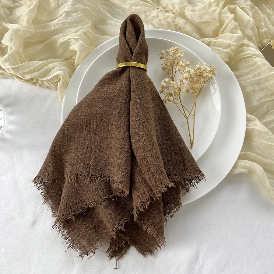 10pcs 32x32cm Wedding Gauze cotton Napkins Reusable green Trim Tea Towel Rustic Retro Burrs napkins Party Table Decoration