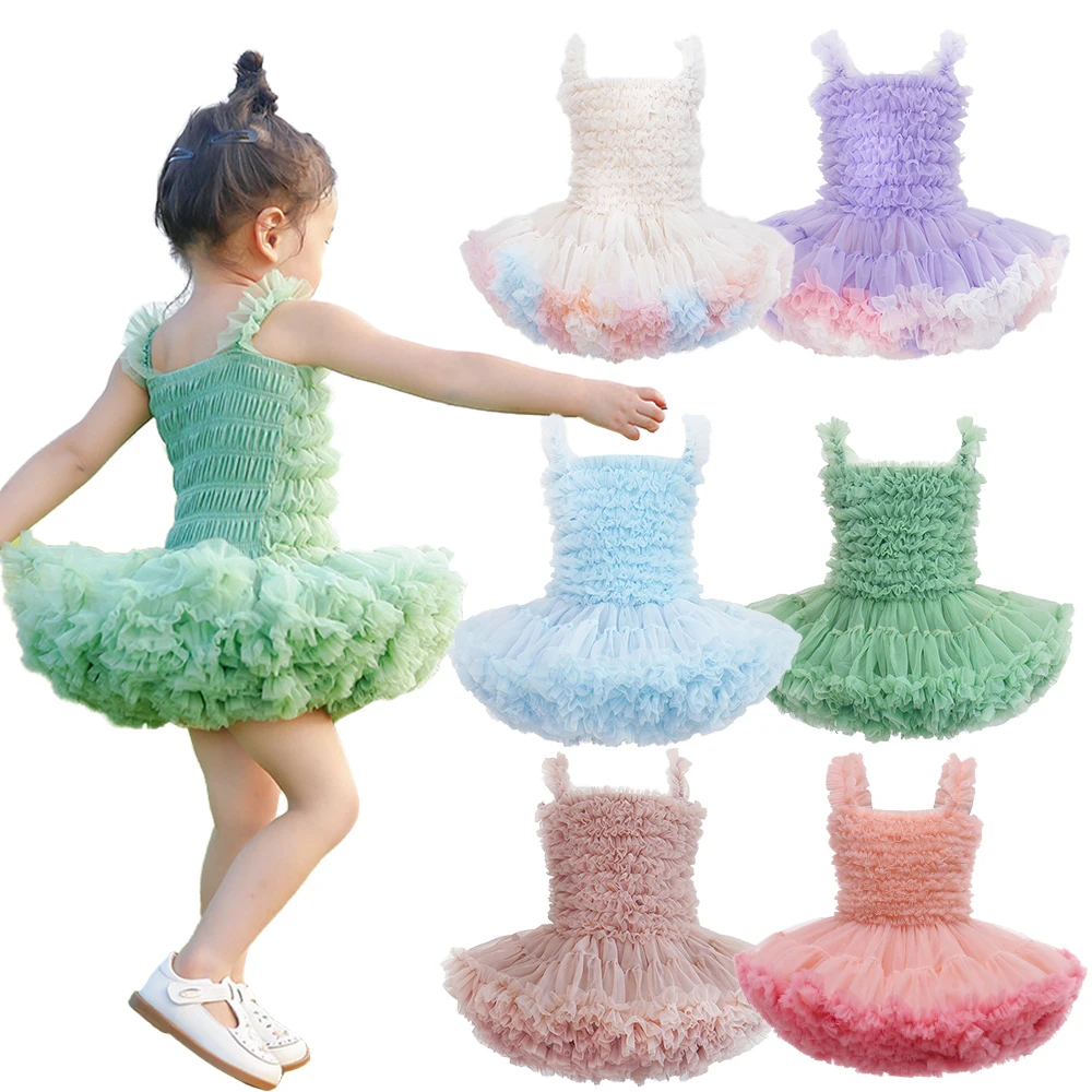 Summer Baby Girl Princess Tutu Dress Toddler Pink Soft Tulle Cake Smash Dress Primo Secondo Compleanno Wedding Evening Party Dress