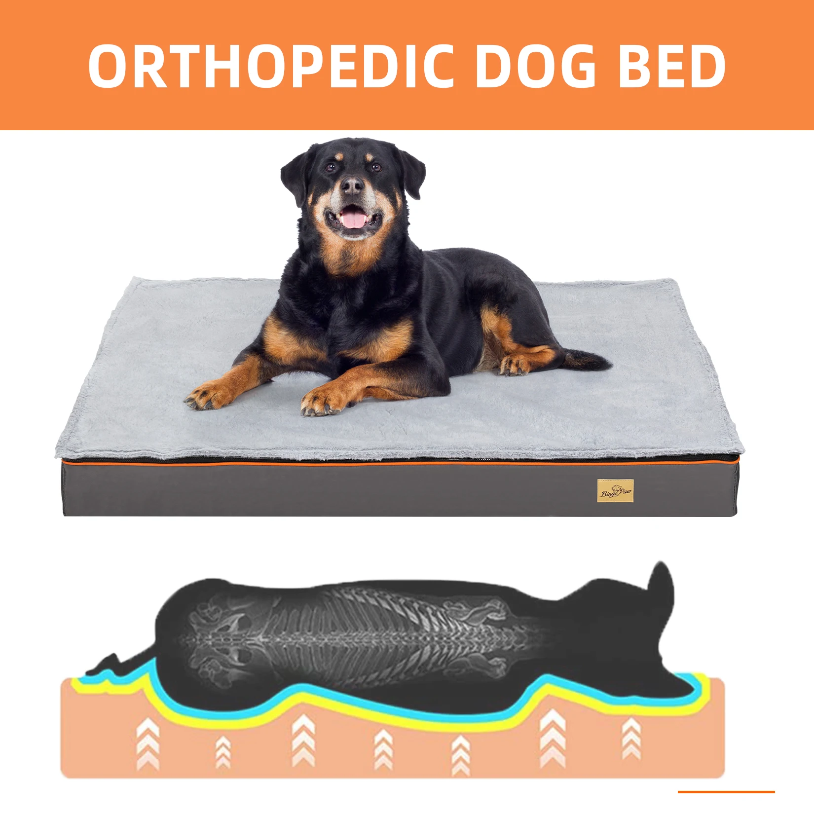 Dog Bed M L XL 2XL 3XL Waterproof Orthopedic Pet Bed Cushion for Indoor Dog Crate Kennels Mat with Washable Cover