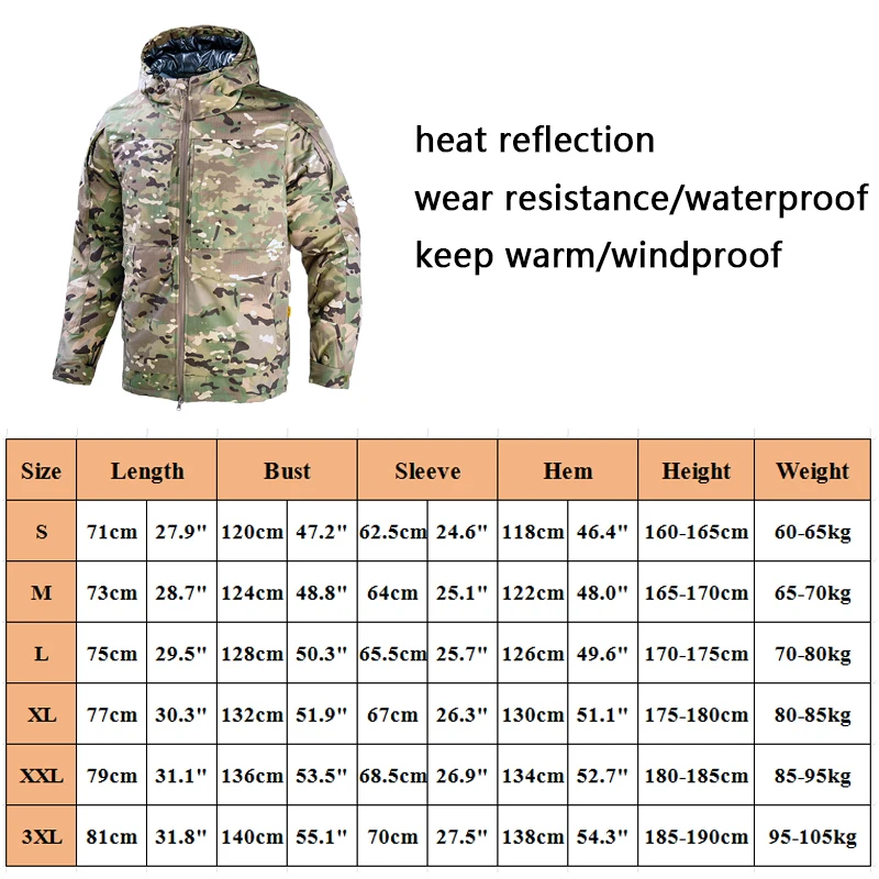 Mens Winter Hiking Jackets Tactical Heating Windproof Thermal Cotton