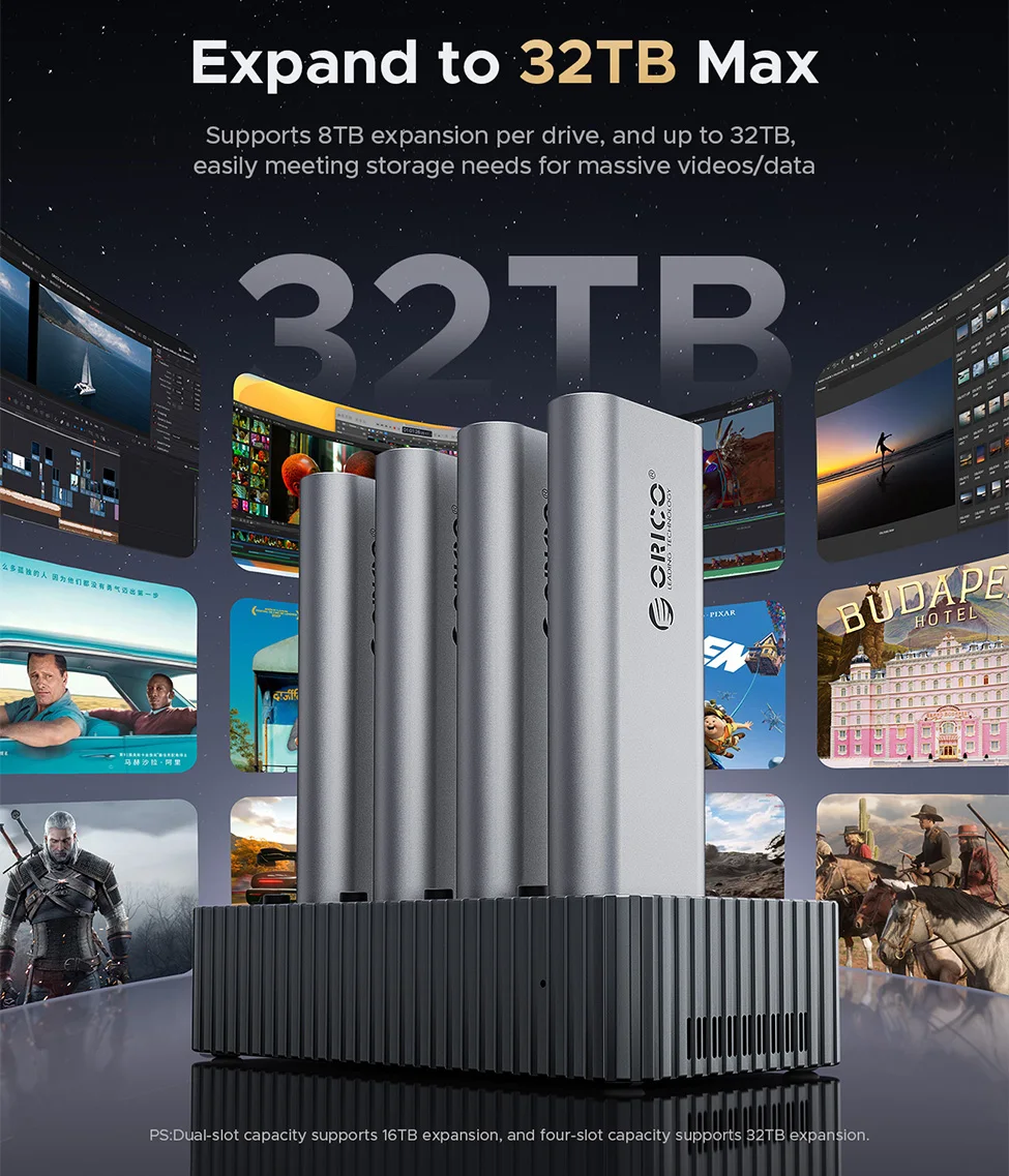 ORICO 40Gbps M.2 NVMe 하드 드라이브 도킹 스테이션 오프라인 복제 어댑터 USB4 M2 SSD 인클로저 Type C 2/4베이 복제기 알루미늄 케이스