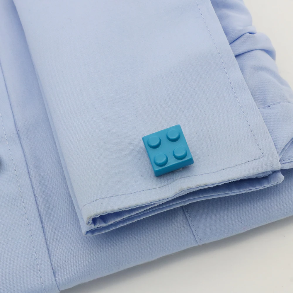 남성용 블록 커프스 링크 클래식 장난감 디자인, 고품질 황동 소재, 하늘색 커프 링크, 도매 및 소매