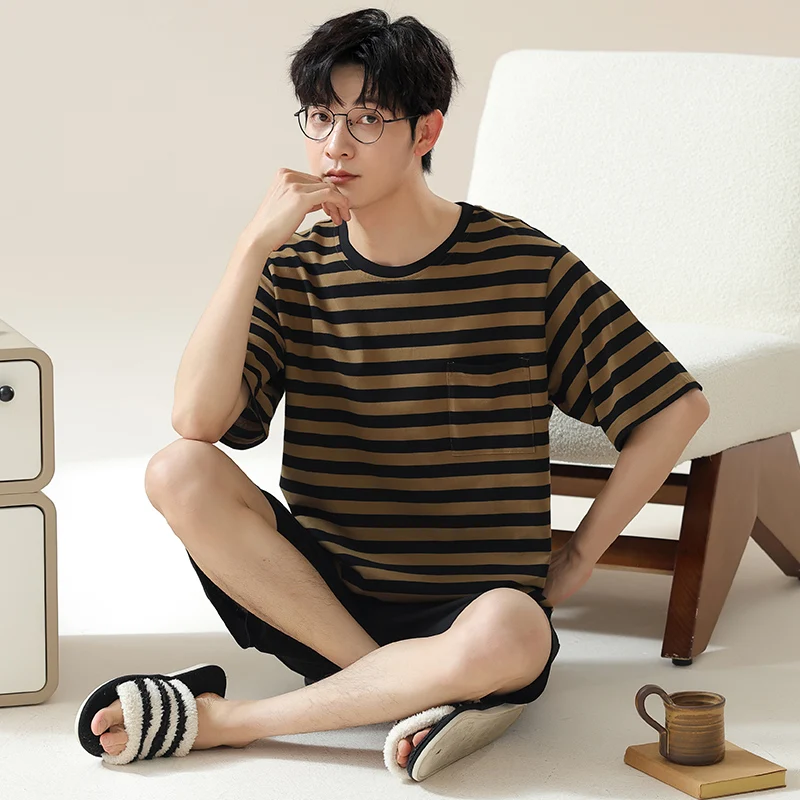 

Летняя мужская стильная одежда для отдыха, модная Хлопковая пижама с коротким рукавом, комплект Pj, стильная Домашняя одежда с принтом в клетку, 3xl, ночное белье