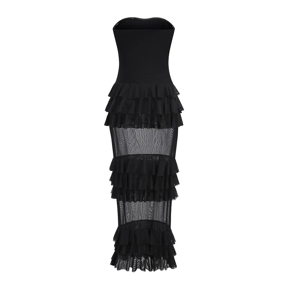 TWOTWINSTYLE Solid Spliced Sheer Tunic Dresses for Women Strapless  Sleeveless Patchwork Ruffles Fold Midi Dress Female Clothing - AliExpress  200000345