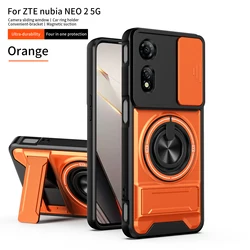 Enhanced Phone Case with MagSafe Magnetic Fold Holder and Military Armor Camera Protection for ZTE nubia Neo 2 (SJia - Orange)