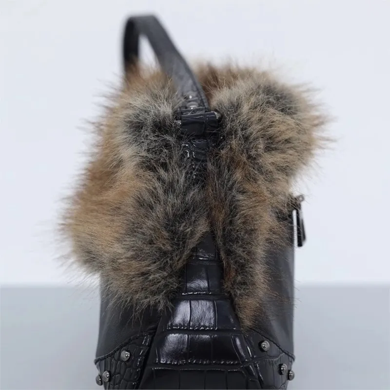 JIAERDI Vintage Black Plush Shoulder Bags Women Hot Girl Sweet Cool Studded Star Embroidery Handbag Ladies Y2k Punk Underarm Bag