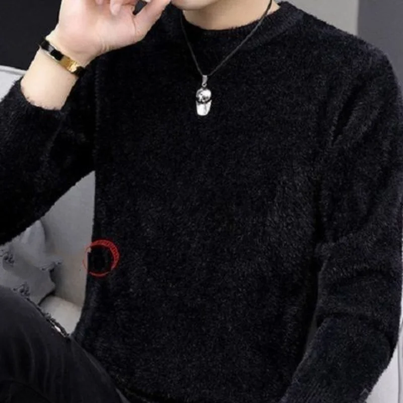 2023 New Men's Clothing Long Sleeve Crew Neck Knitted Thick Autumn Winter Casual All-match Solid Color Sweaters Jumpers