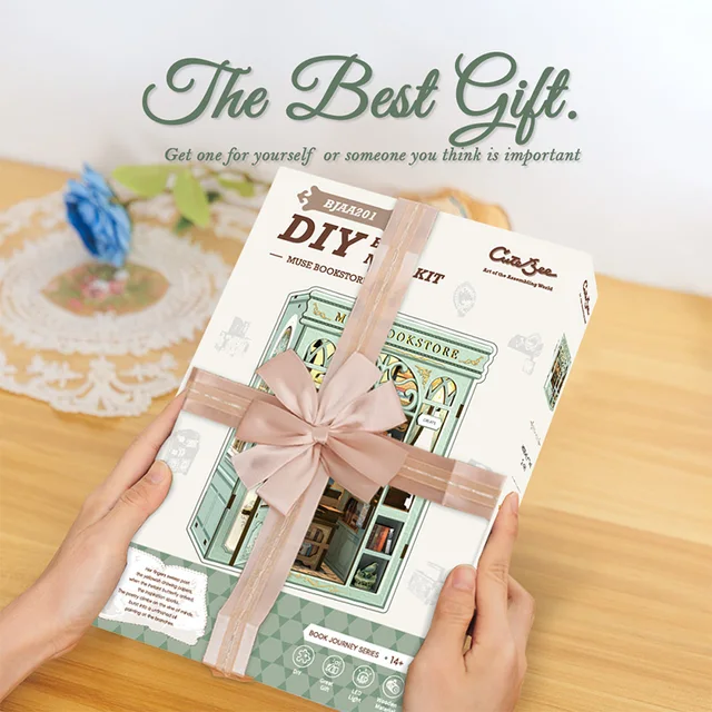 CUTEBEE DIY Book Nook Kit DIY Doll House with LED Light Bookshelf Insert Muse Bookstore Model Collection For Birthday Child Gift 6
