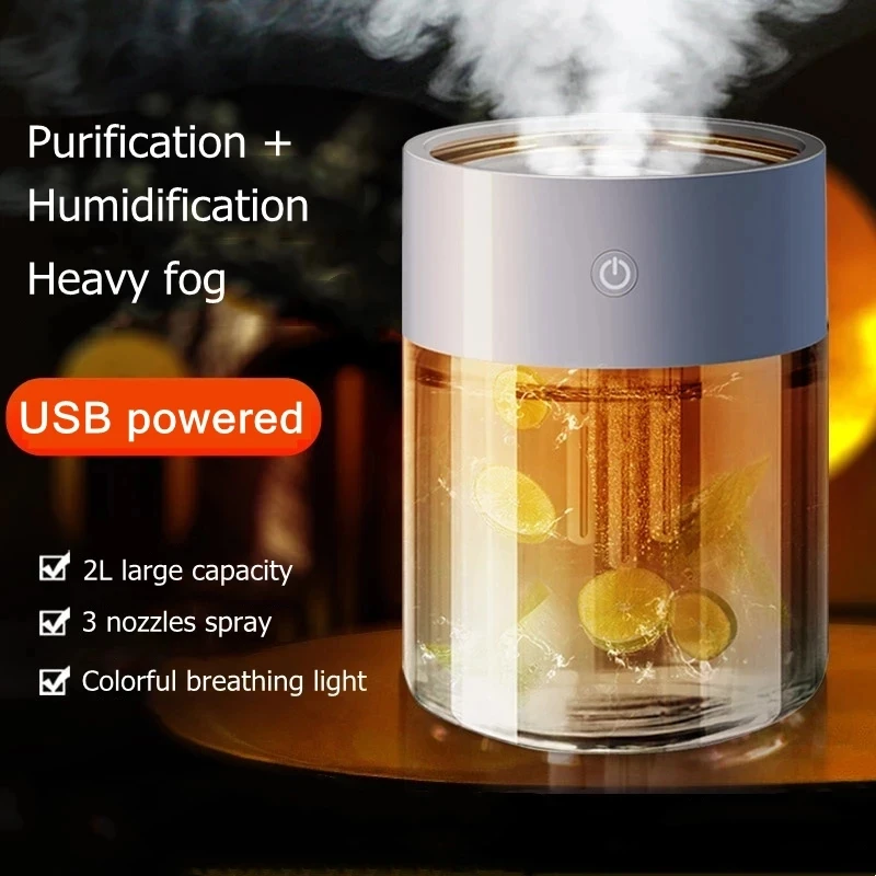 

2000ML air humidifier USB ultrasonic Aromatherapy essential oil diffuser with LED light three nozzle heavy fog aromatic humidifi