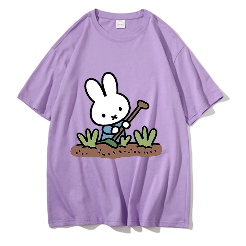 Miffy Kawaii Cartoon Print Candy Color Cotton T-Shirt – Adults Casual Summer Short Sleeve Fashion Top Gift