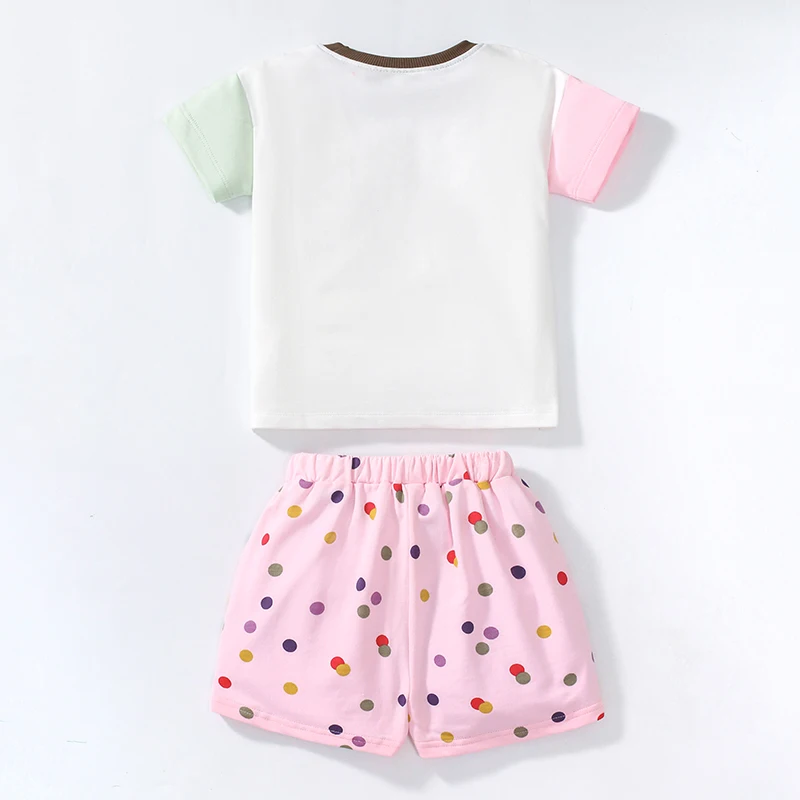 2Pcs New Kids Clothes Summer Girls Children's Clothing Tracksuit Clothes Sets Cartoon Animals Tops+Pants Cotton