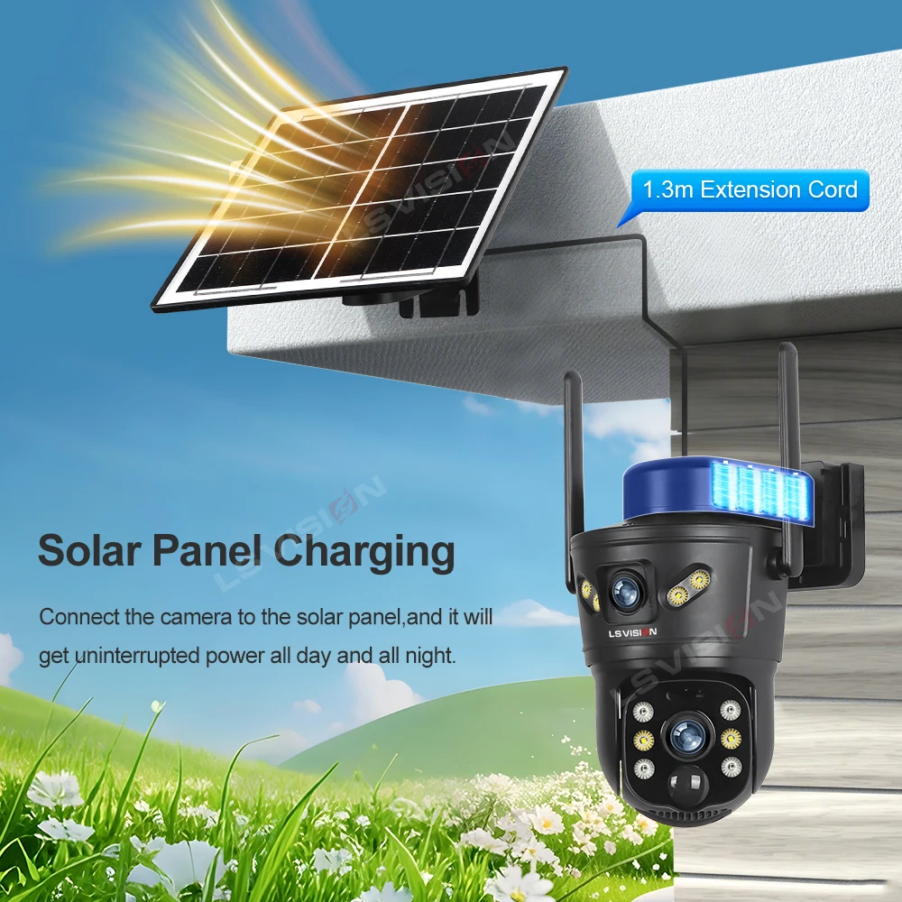 LS VISION 8MP 4G Solar Outdoor Wifi Camera Dual Screens 4K PTZ PIR Human Detect Solar IP Security Cameras V380 Pro CCTV Security 2