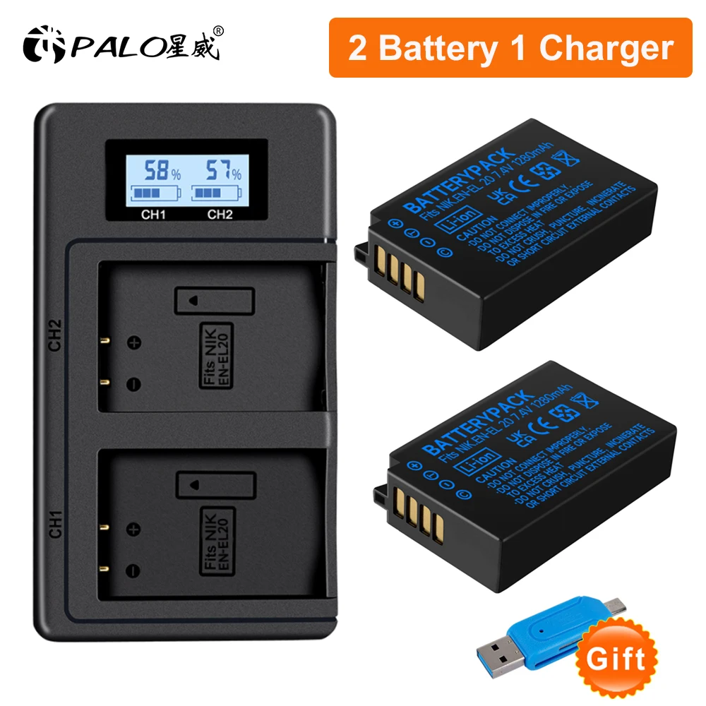 

PALO EN-EL20 EN-EL20a Battery+LCD Dual USB Charger for Nikon Coolpix P1000, 1 j1, 1 J2, 1 J3, 1 S1, 1 V3, Coolpix A, Coolpix A1