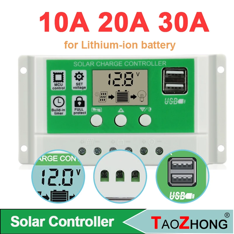 30A20A10A12v24vSolarchargecontrollerPWMbatterychargerPV