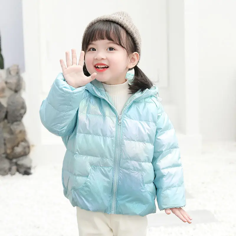 Off-season Promotion Spring and Autumn Cute Baby Down Jacket Girls Wash-free Bright Boy Hooded Printed Casual Winter 2 |
