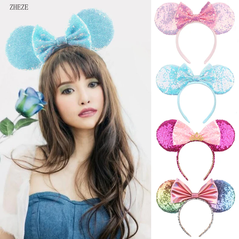 

2024 Cute Candy Colors 4Inch Thicken Mouse Ears Headband For Girls Bling 5" Bow Hairband DIY Festival Party Hair Accessories