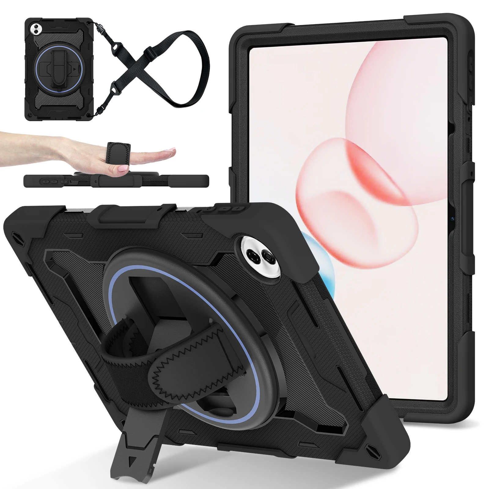 Durable Armor Stand Tablet Case with 360° Rotatable Hand Strap and Multi-Layer Shockproof Protection