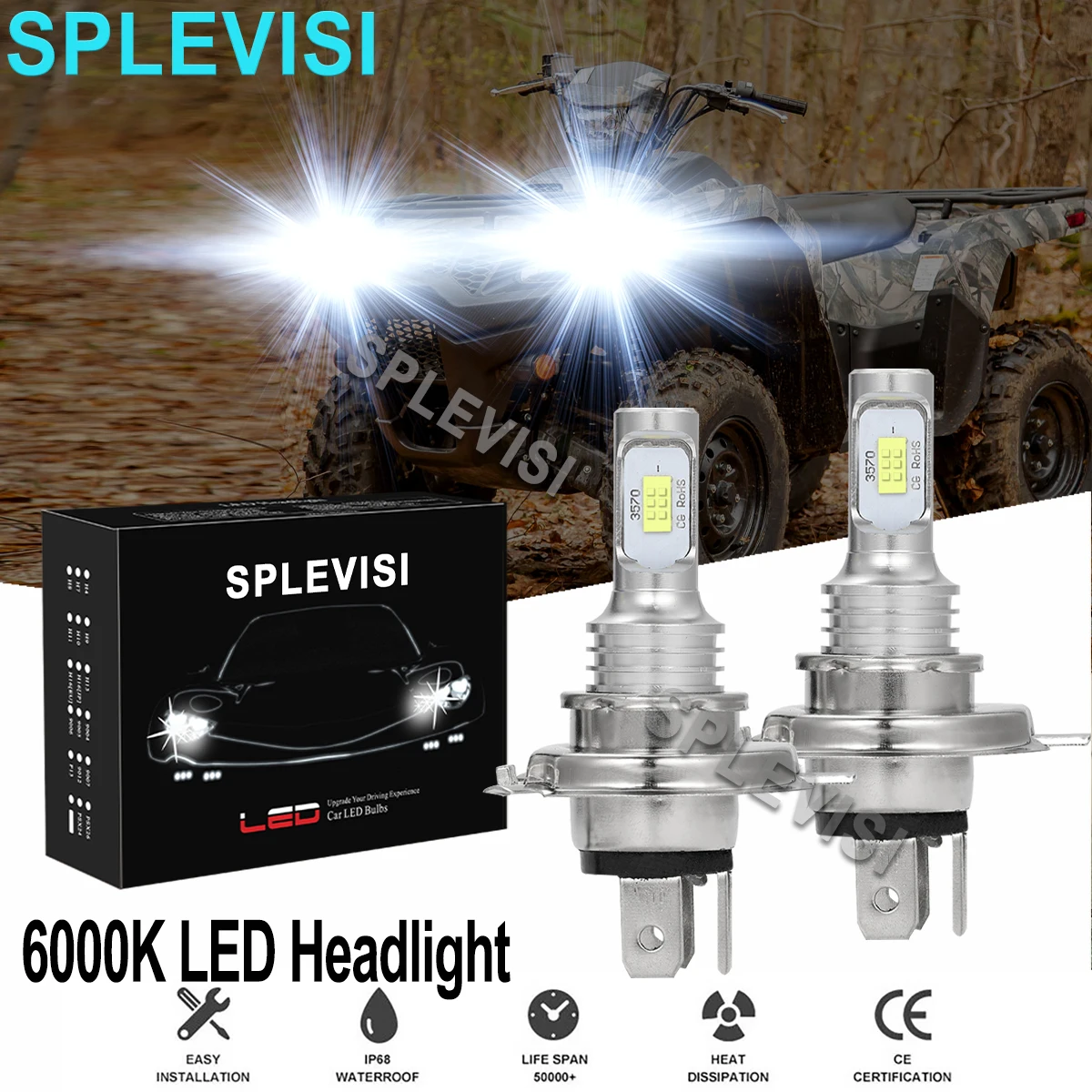Lampadine Per Fari A Led Bianco Puro 2X70W Per Suzuki King Quad 400 2008 2009-2018 King Quad 450 2008-2010 King Quad 500 2009-2018