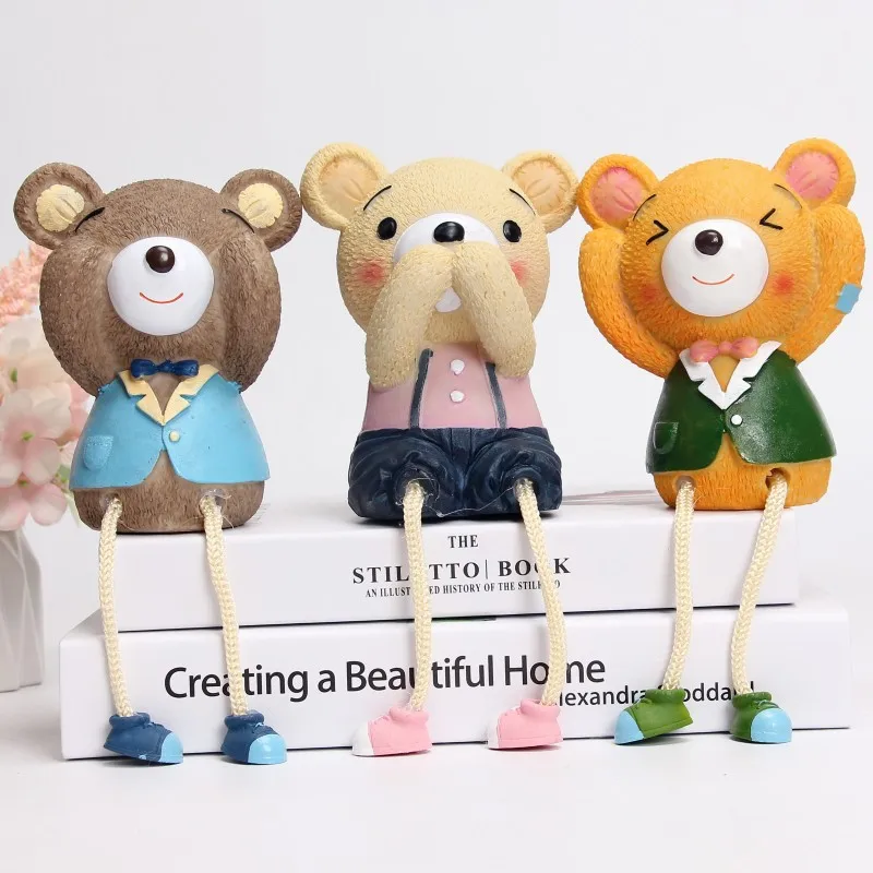 

Home Decoration Living Room Bedroom Resin Decoration Bear Don't Say Don't Look Don't Listen Hanging Feet Doll Ornaments Gifts