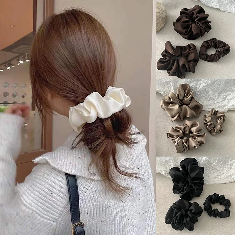 2-6cm Oversize Satin Scrunchies Elastic Hair Bands Solid Color Women Girls Big Silk Ponytail Holder Hair Ties Hair Accessories