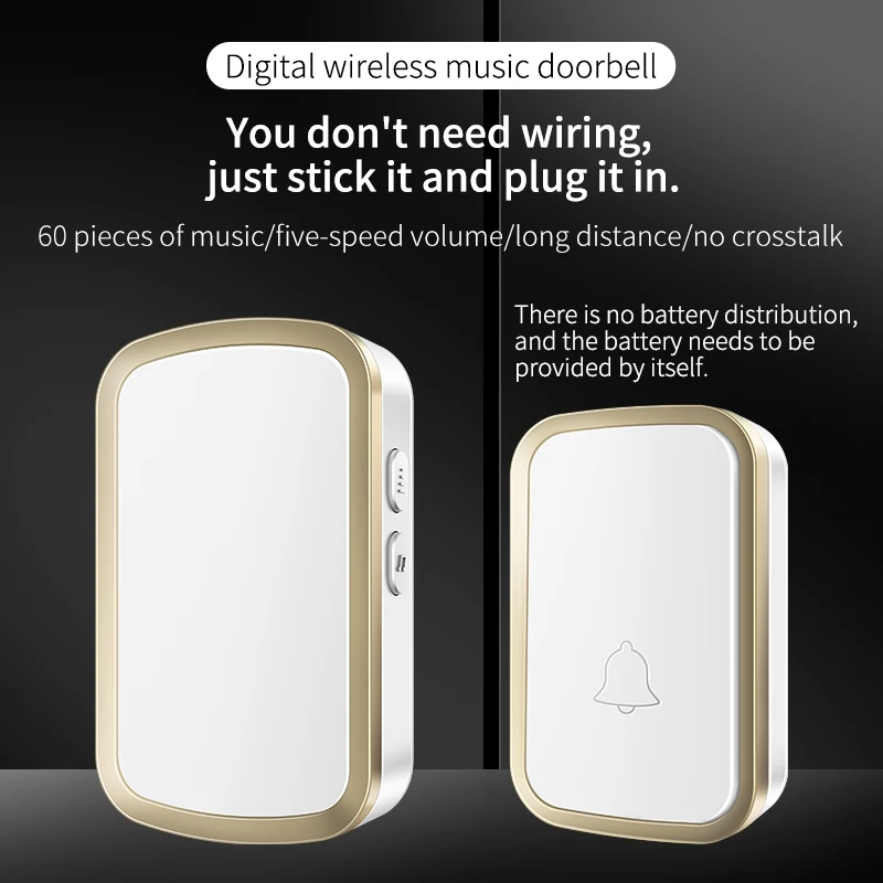 Cacazi Campanello Wireless 60 Ring 5 Volume Pulsante Impermeabile 300M Telecomando Led Light Household A29 Smart Campanello Us Eu Uk