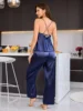 Ensemble pyjama sexy à col en V et dentelle pour femme, haut à bretelles spaghetti et pantalon, vêtements de nuit 2 pièces pour se détendre à la maison