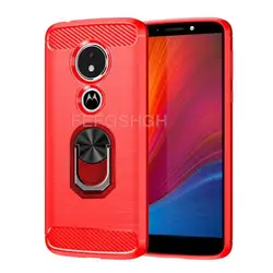 Enhanced Brushed Carbon Fiber Soft Silicone Case with Magnetic Ring Stand for Moto Z2 Force (Red With C Red)