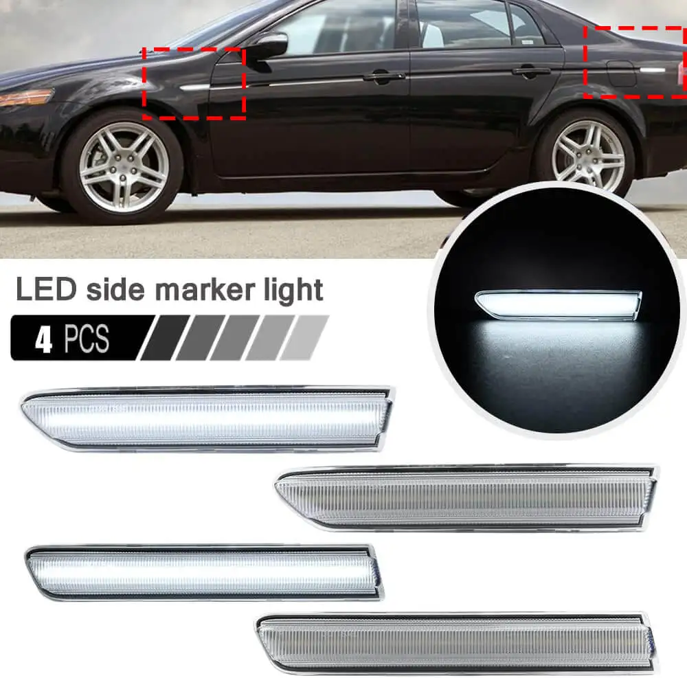 Full LED White Front/Rear Side Marker Light for Acura TL 2004-2008 Fender Indicator Light Replace OEM SideMarker Lamp Clear Lens