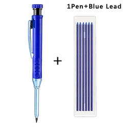 6-Color Deep Hole Woodworking Mechanical Pencils with Built-in Sharpener (2Pcs blue set)