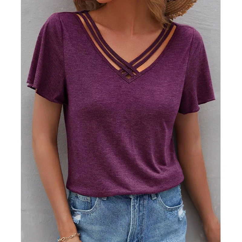Women Summer Short Sleeve Striped Loose Tee