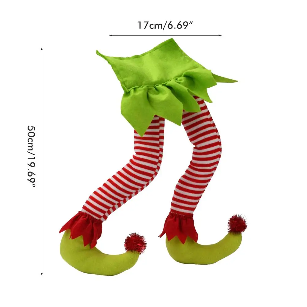 Elf Leg Santa Claus Leg Christmas Tree Picks Striped Plush Stuffed Hanging Ornaments Leg Picks Christmas Tree Party Decoration