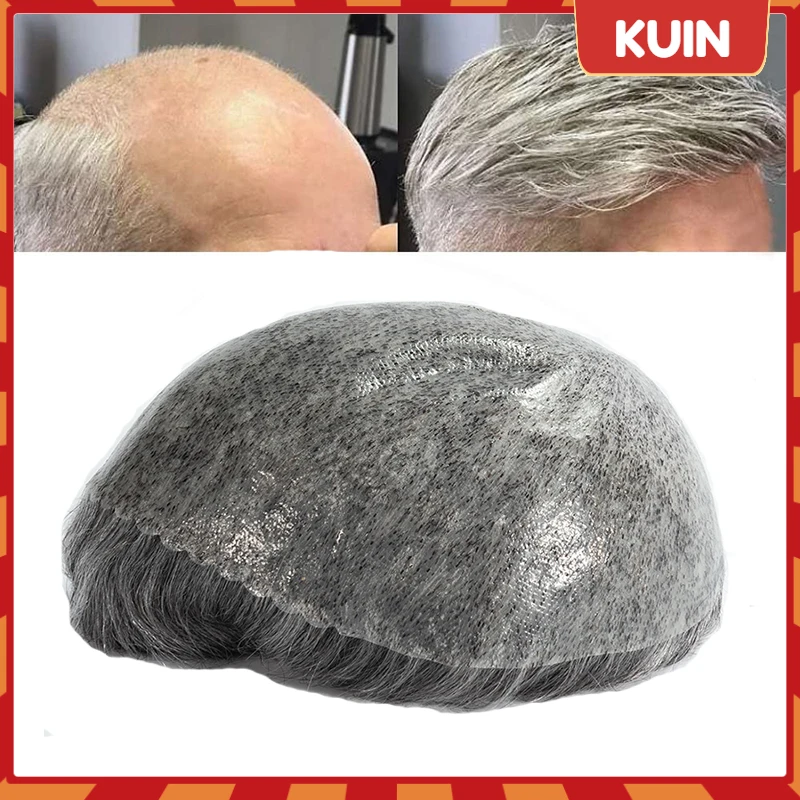 Injection Men Toupee 0.12-0.14mm Skin Full PU Men's Wigs Remy Indian Human Hair PU Replacement System Unit Capillary Prosthesis