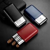 CIGARLOONG-Portable Cigar Case, Humidor Cow Leather, Moisturizing, Suitable for 25mm Diameter Cigars, 3 Pack, CLH-23LL 1
