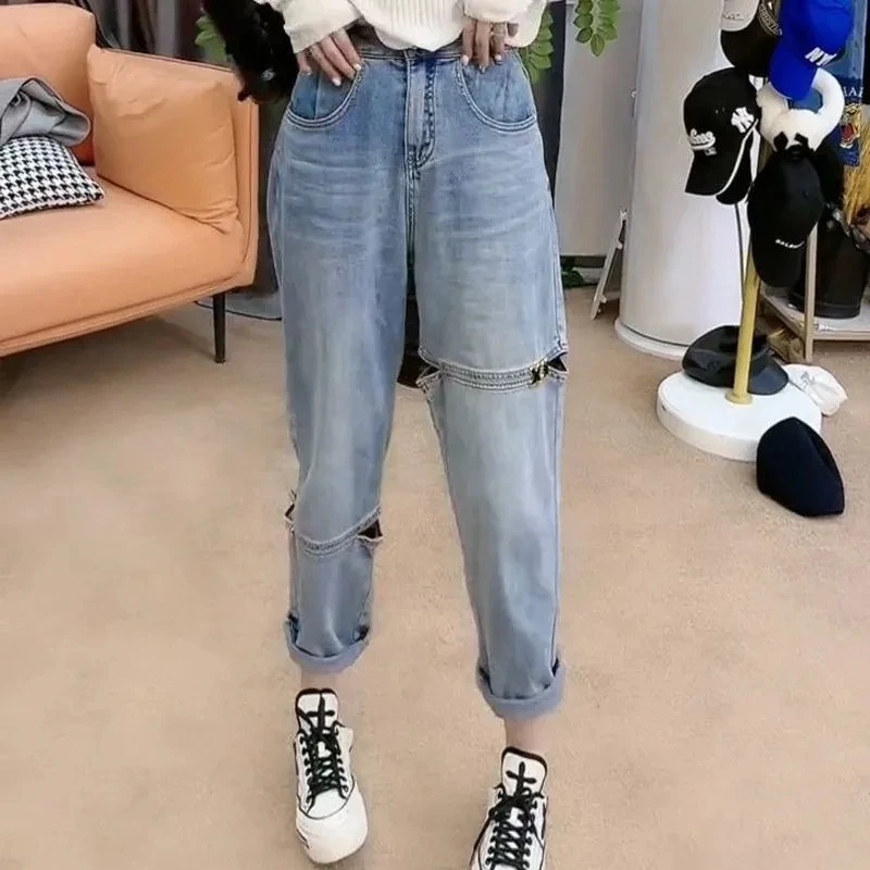 

2023 Summer New Baggy Jeans Women Loose And Thin High Waist Pants Nine-point Pants Ladies Streetwear Ripped Denim Pants Fashion
