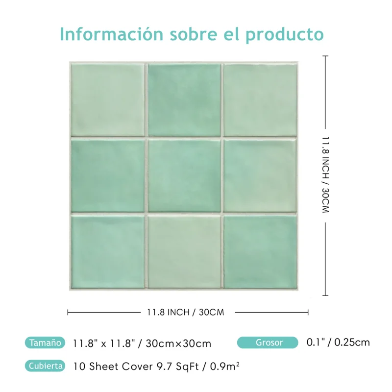 Azulejo verde 3D de pelar y pegar, pegatina de azulejo 3D para cocina, Panel de pared autoadhesivo impermeable