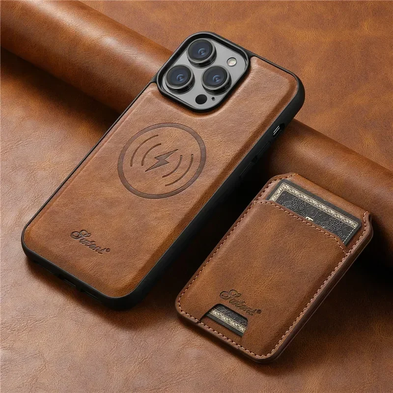 EUCAGR Magsafe Magnetic Leather Wallet Case - 2 In 1 Detachable Shockproof Holder Cover