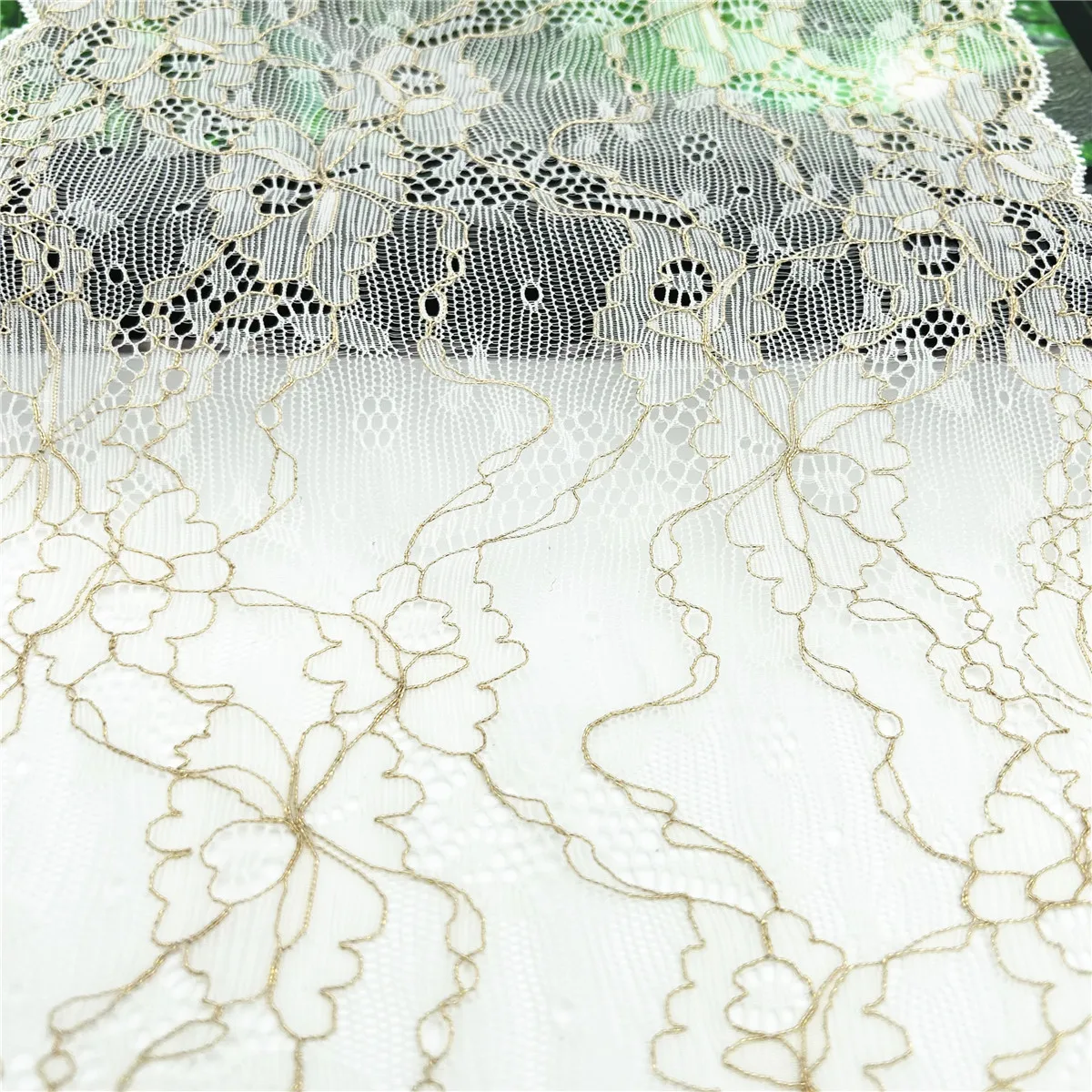 3y/lot Width 19cm Ivory Gold Elastic Stretch Lace Trim For Clothing Accessories Dress Sewing Applique Costume Lace Fabrics 3
