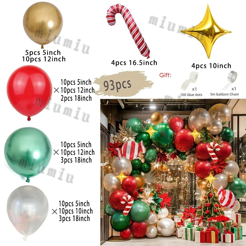 thumbnail image 1 of Juego de globos navideños con forma de bastón de caramelo, película de aluminio, rojo, verde, para fiesta de Año Nuevo, cadena de globos, decoración de arcos, suministros para regalos, 1 of 5