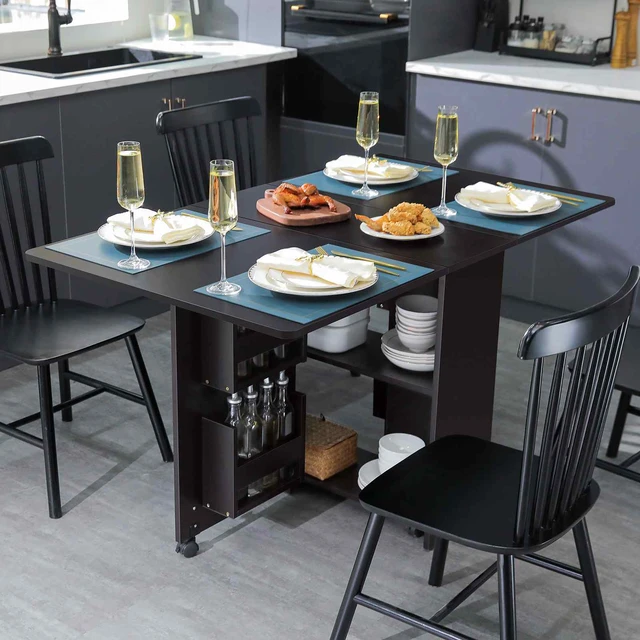 Folding Dining Table with Storage Rack Kitchen Table Extendable