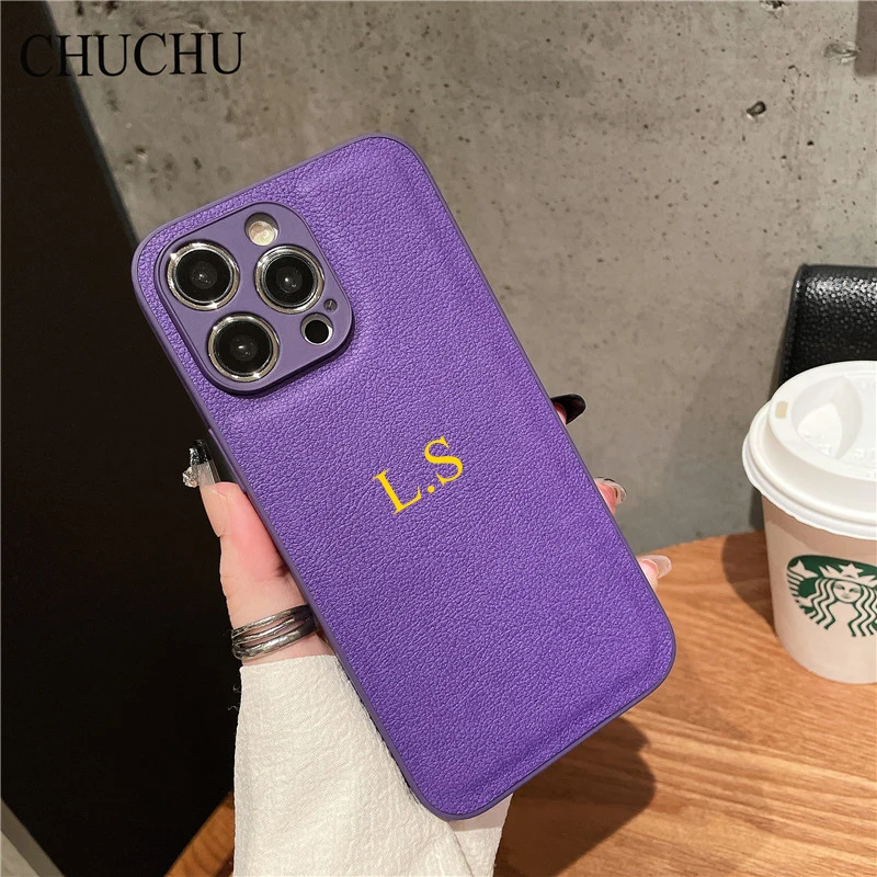 thumbnail image 1 of Luxury Custom Name DIY Leather Soft Case For iPhone 15 Pro Max 14 Pro Max 11 12 13 X S XR 7 8 Plus SE3 Personalize Initial Cover, 1 of 4