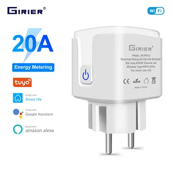 GIRIER Tuya Wifi Smart Plug 20A EU Smart Socket Outlet with Power Monitor Timer Function 4200W Compatible with Alexa Google Home 1