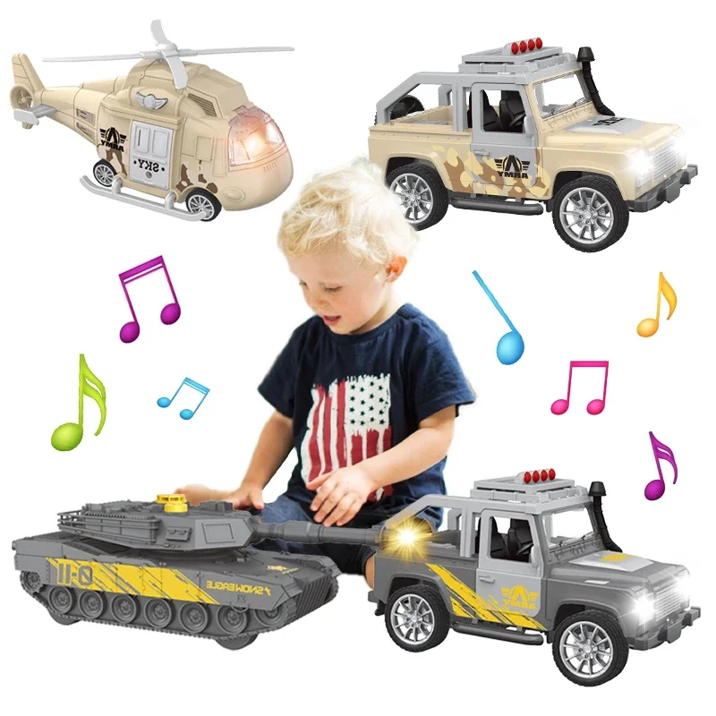 MeiGe Vehicles Toys Car Tank Helicopter with Sound Light Inertial Force Toys for Toddlers Gift for Children From 3 To 5 Years