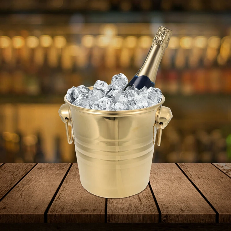 1PC 3L Stainless Steel Ice Bucket Thick Tiger Head Ice Bucket Party (Gold)