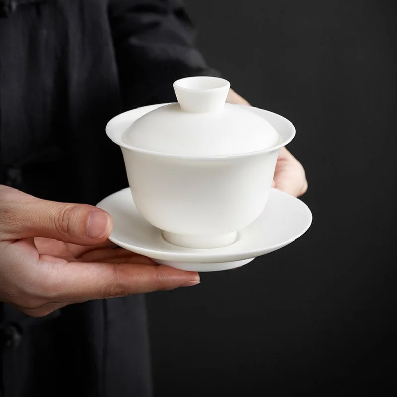 Chinese Gaiwan Tea Set Kung Fu White Ceramic Gaiwan White Teaware Sancai Tea Cup