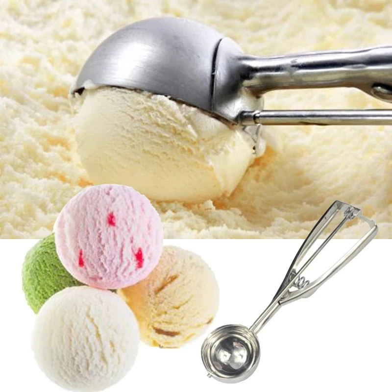 Gold Ice Cream Spoon Stainless Steel Ice Cream Tools Cookie Scoop Icecream Spoon Kitchen Sticks Mashed Potatoes Watermelon 1PCS
