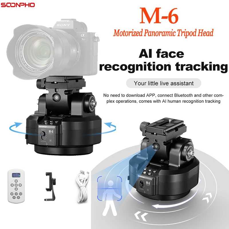 SOONPHO Motorized Panoramic Gimbal Tripod Head Wireless Remote Control AI Face Tracking 2KG Bearing Head Camera Phone