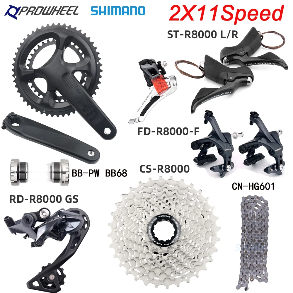 

Shimano Ultegra R8000 2x11 Speed Road Bike Groupset PROWGEEL 170/172.5MM 50/34T 52/36T Crankset FD+ST+SL+RD+CS 22V 11S Road Kit