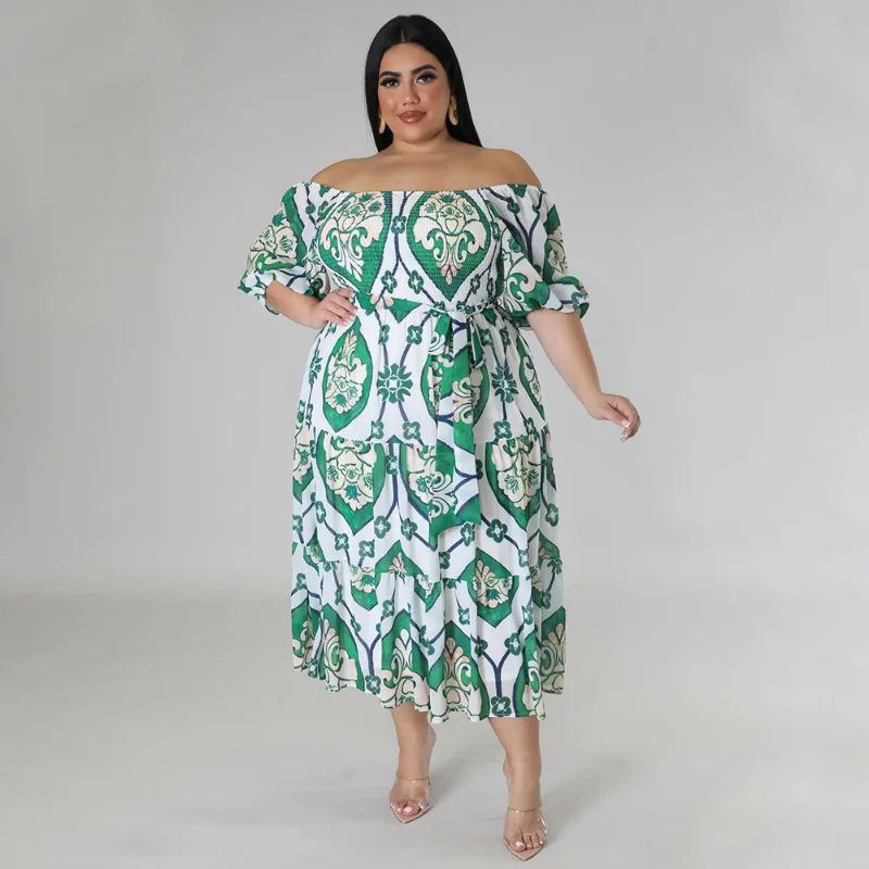 

WUHE Loose Beach Plus Size Floral Print Women Strapless High Waist Backless Maxi Dress 2023 Summer Fashion Party Dress