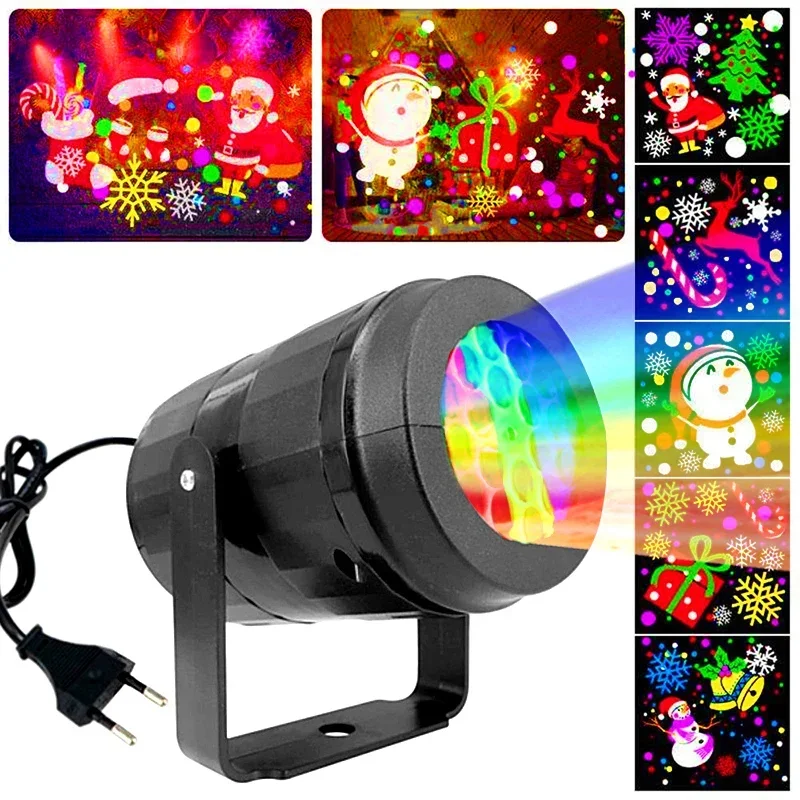 Christmas Projector Lights LED Rotating Xmas Pattern Outdoor Holiday Party Lighting Snowflake Laser Stage Light Atmosphere Lamp