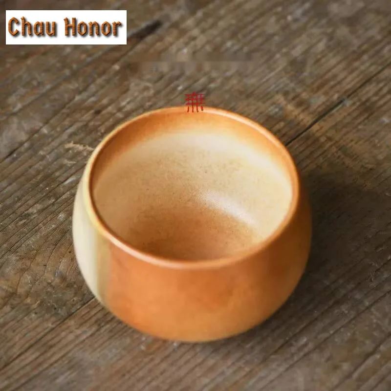 200ml Antique  Soda Galze Coarse Teacup Dunhuang Wall Painting Circular Fan Ceramic Tea Bowl Puer Master Cup Coffee Mug Gift